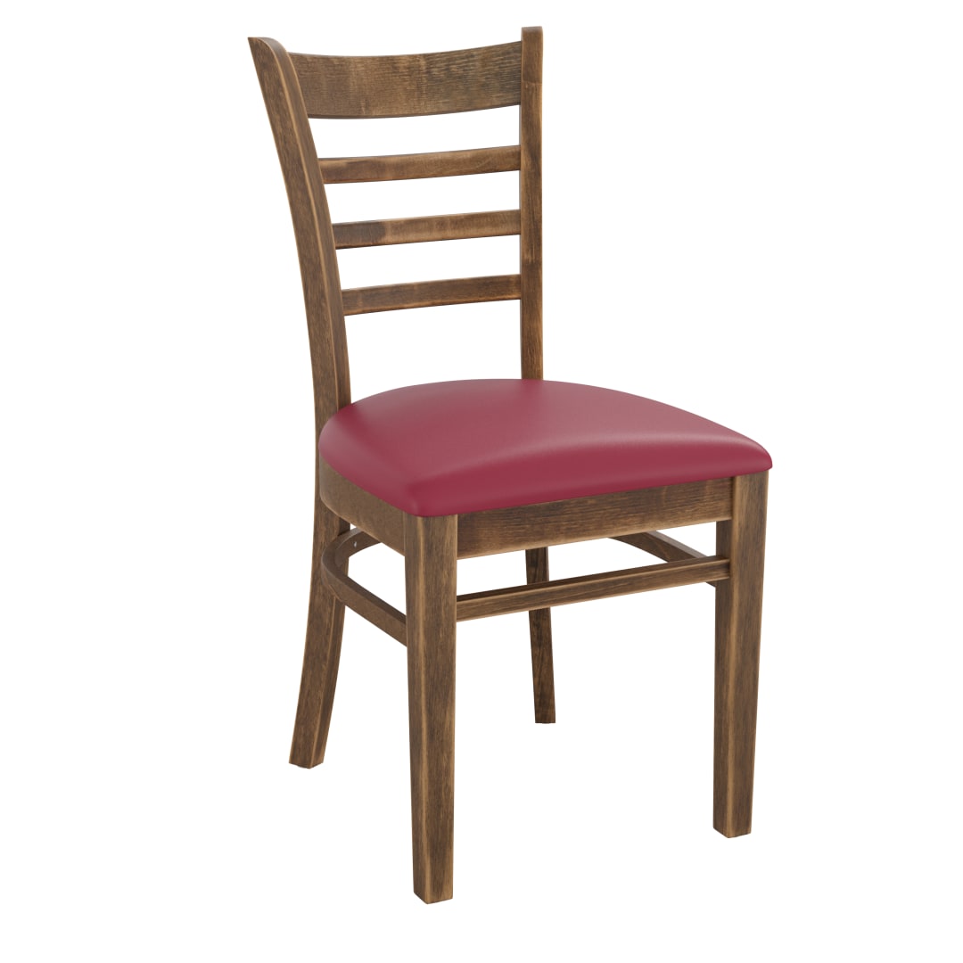 HERCULES Series Ladder Back Antique Copper Wood Restaurant Chair - Burgundy Vinyl Seat