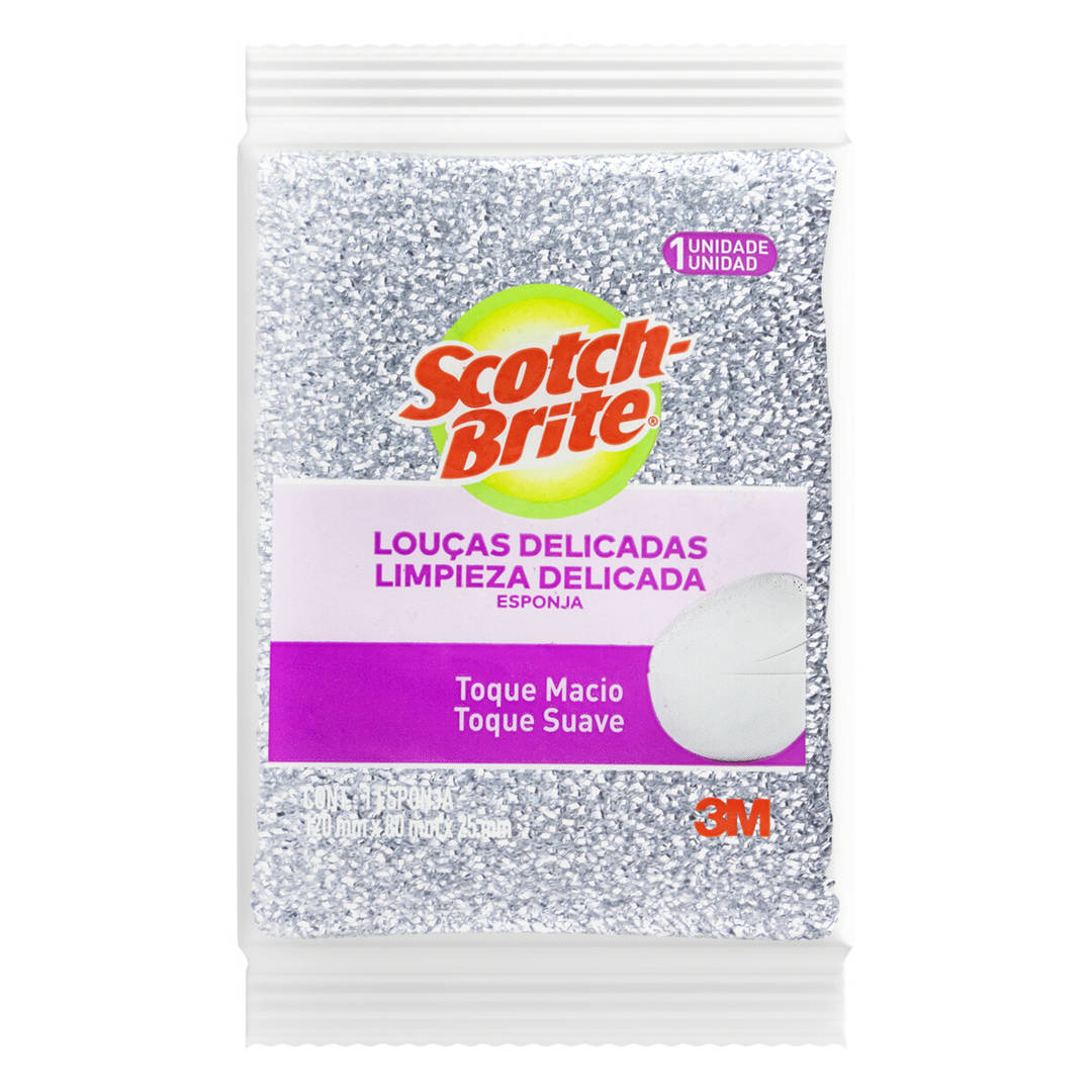 Esponja Prateada Scotch-Brite® Louças Delicadas, 3 Unidades/Pacote