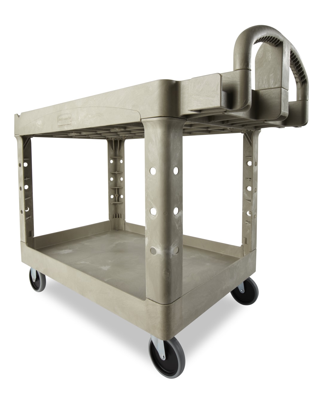 BRUTE Heavy Duty Ergo Handle Utility Cart, Lipped Shelf, Medium, Beige