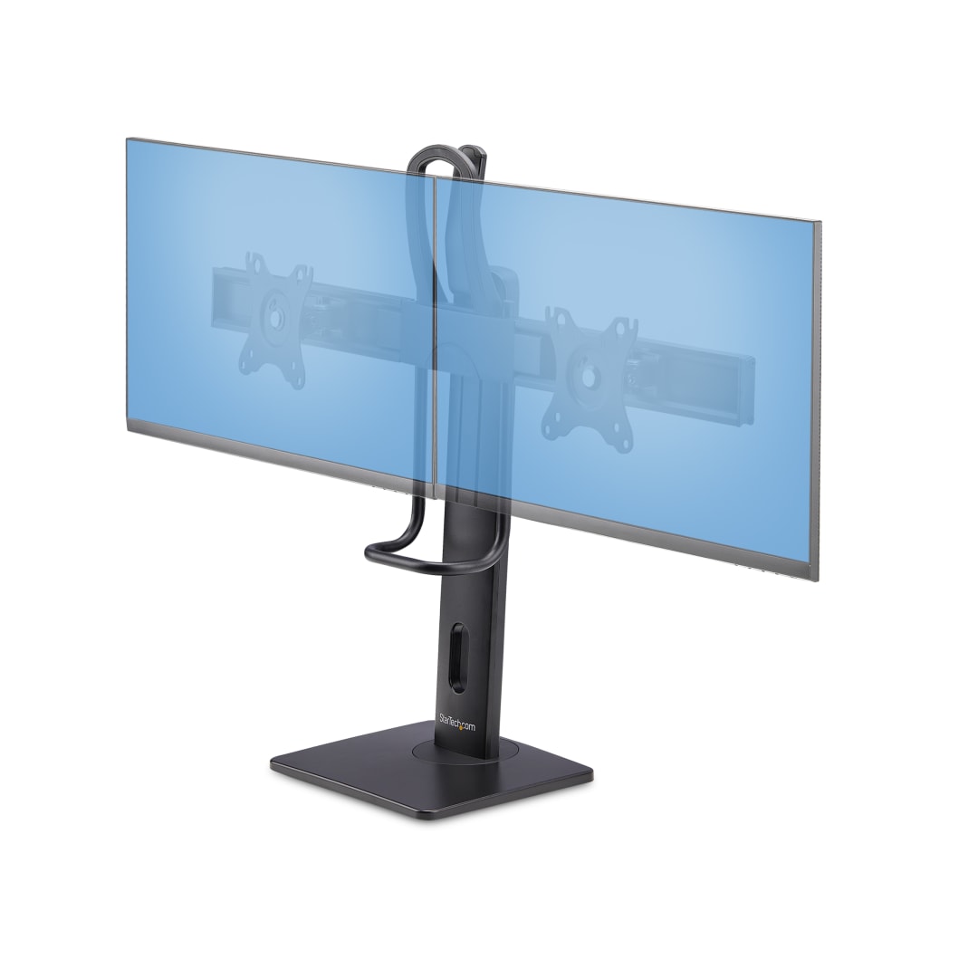 Dual Monitor Desk Stand - Column with Crossbar, Black
