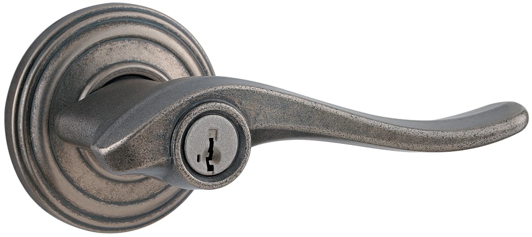Avalon Keyed Entry Lever featuring SmartKey Security™ in Rustic Pewter