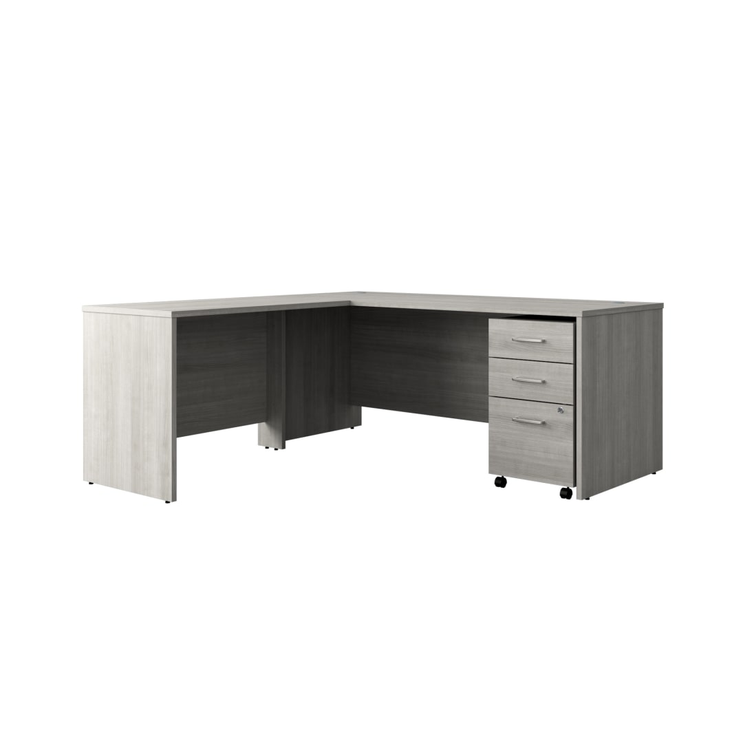 Cornerstone 71"W x 71"D Executive L-Desk with 3-Drawer Mobile Pedestal, Slate Gray