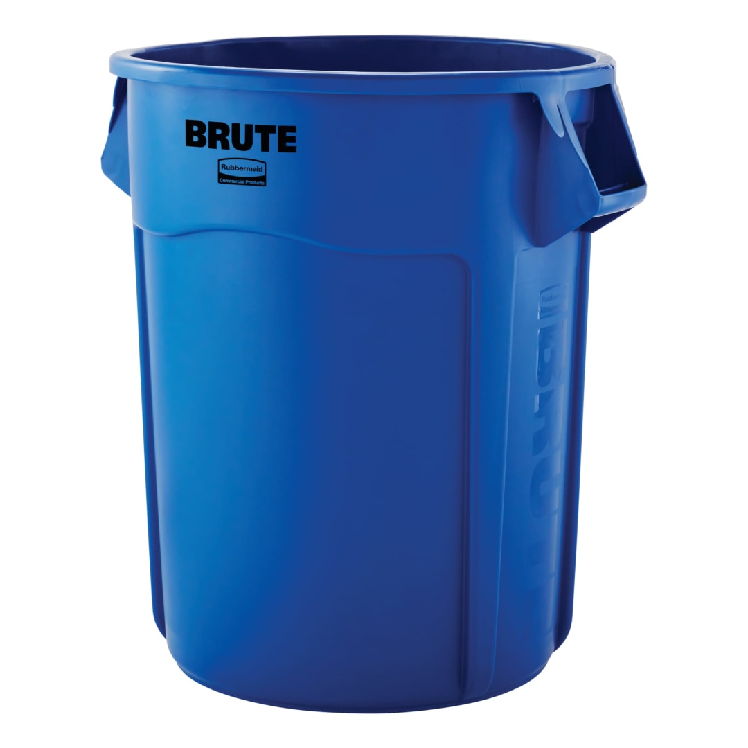 BRUTE 55 Gal Vented Round Trash Container, Blue