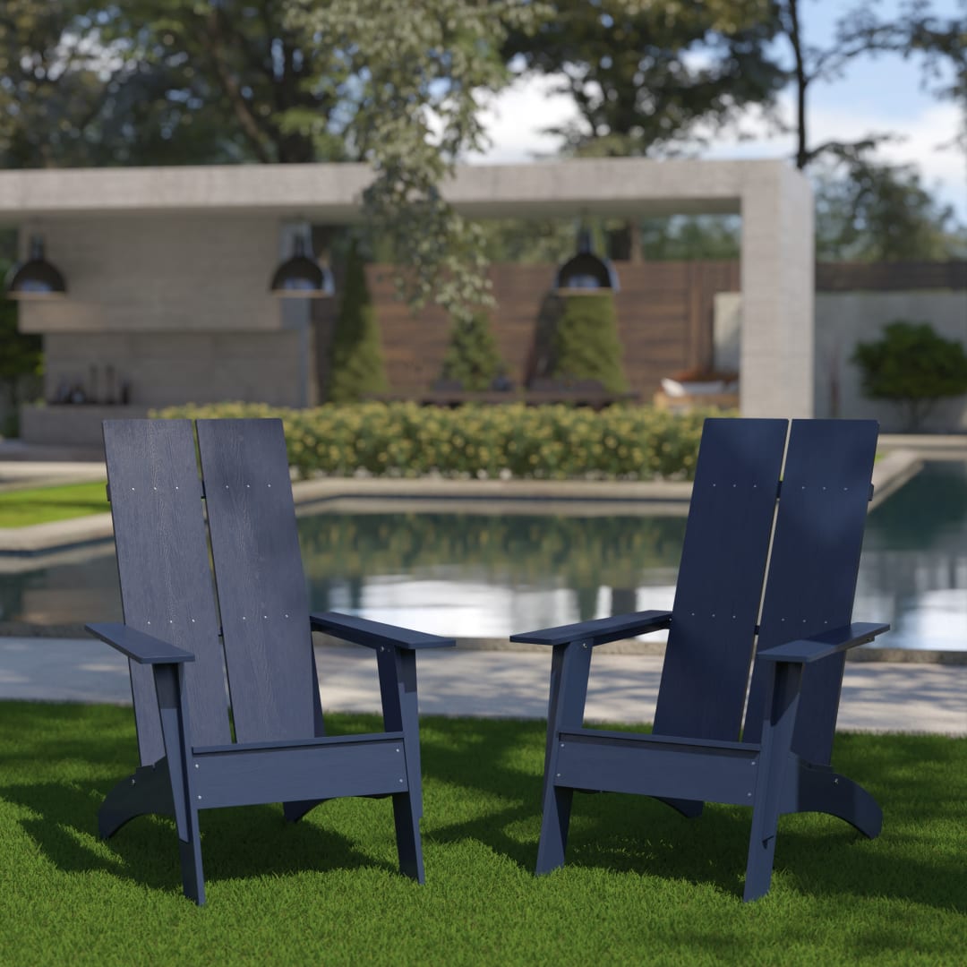 Set of 2 Sawyer Modern All-Weather Poly Resin Wood Adirondack Chairs in Navy