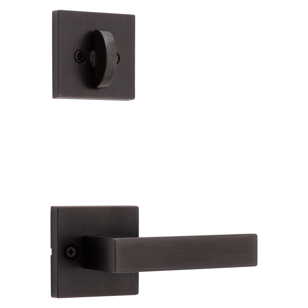 966 Single Cylinder Interior Pack w/ Square Rose Singapore Lever Handlesets in Venetian Bronze