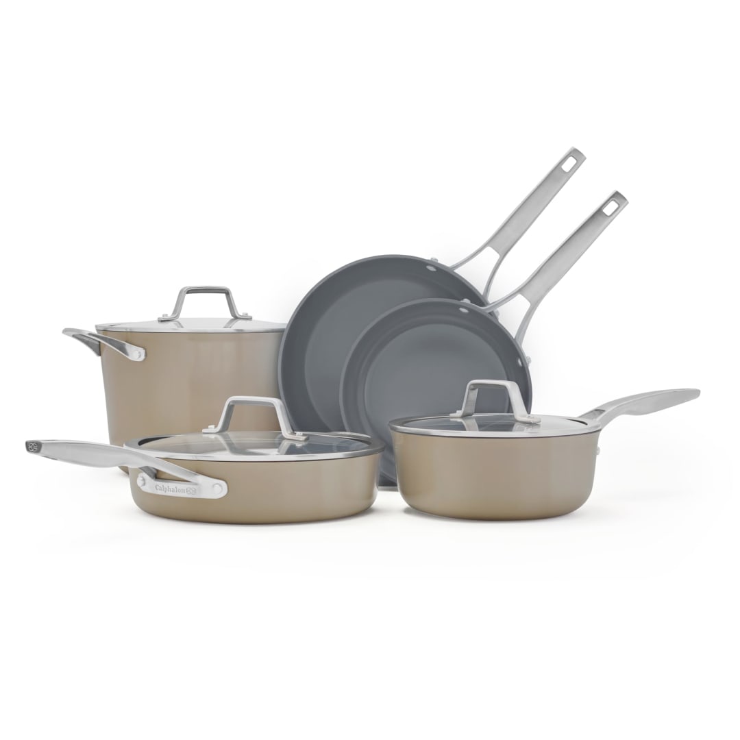 Calphalon® Premier Ceramic Nonstick 8-Piece Cookware Set, Mushroom Grey