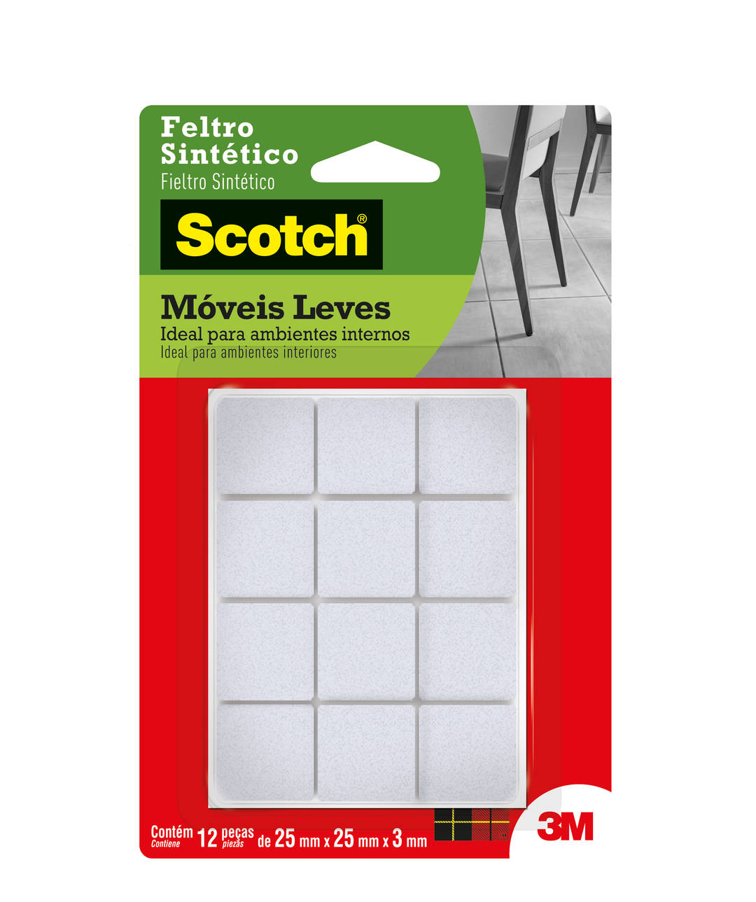 Feltro Sintético para Móveis Leves 3M™ Scotch™ Quadrado, Branco, Médio, 12 Unidades
