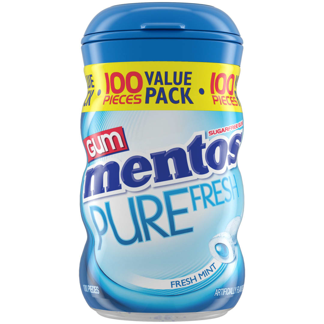 Mentos Gum Pure Fresh Sugar Free Chewing Gum Fresh Mint 100 pc XL Curvy Bottle