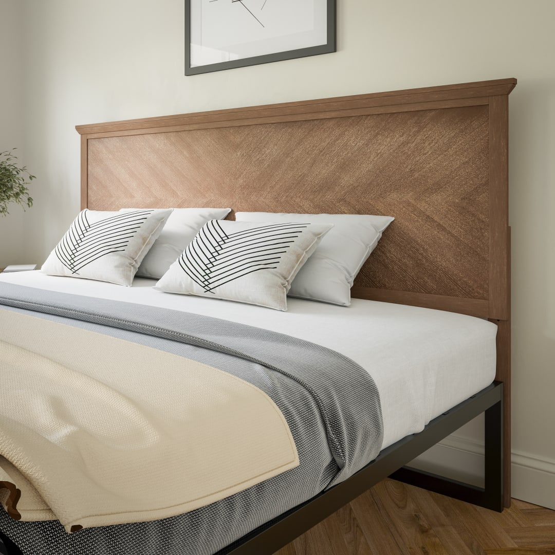 Fiona King Size Herringbone Wooden Adjustable Headboard for Universal Metal Bed Frames in Light Brown