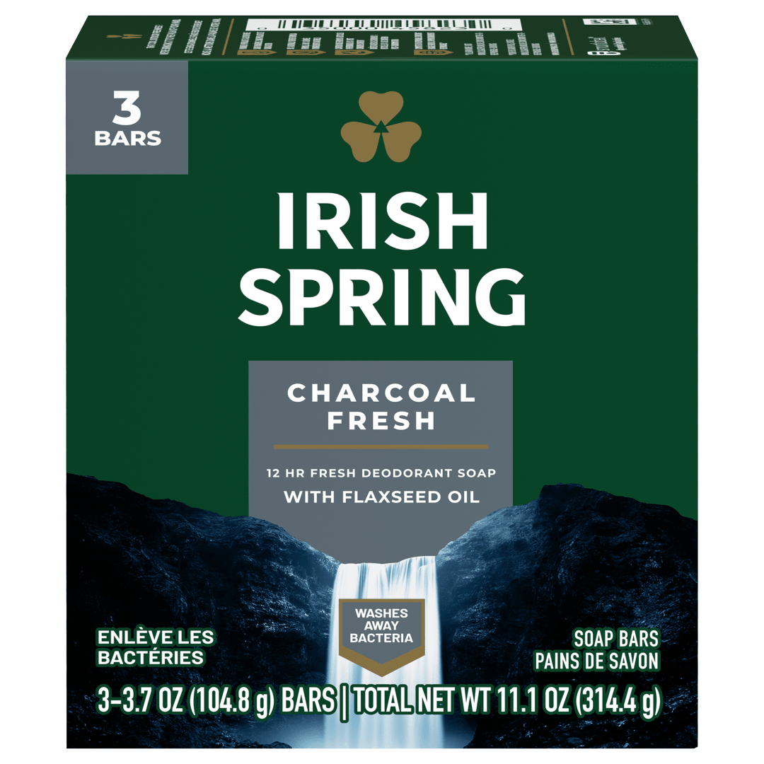 Irish Spring Charcoal Fresh Deodorant Bar Soap for Men, 3.7 oz, 3 Pack