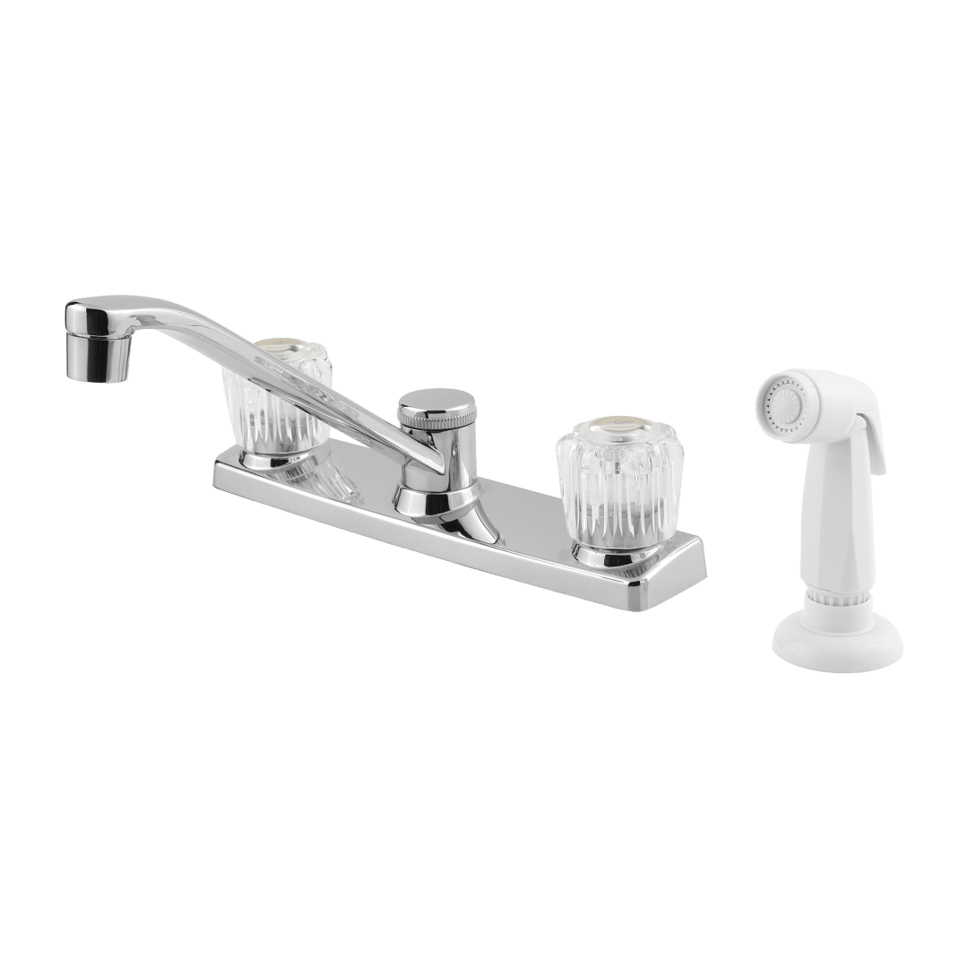 Pfirst Series 2-Handle Kitchen Faucet with White Side Spray in Polished Chrome