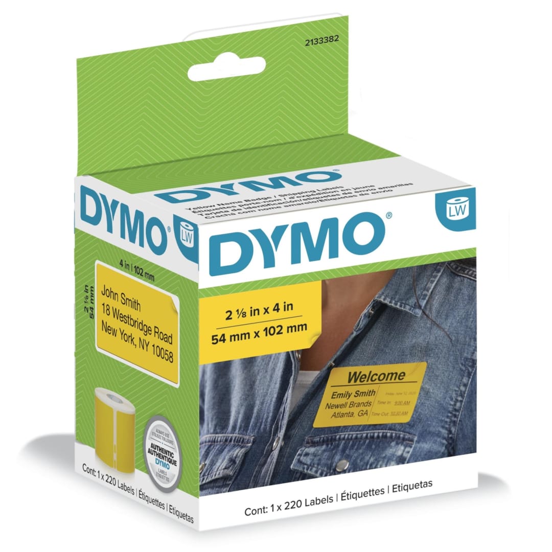 DYMO® Authentic LW Multi-Purpose Labels | DYMO® Labels for LabelWriter™ Label Printers (2-1/8" x 4"), Yellow Labels, 1 Roll of 220