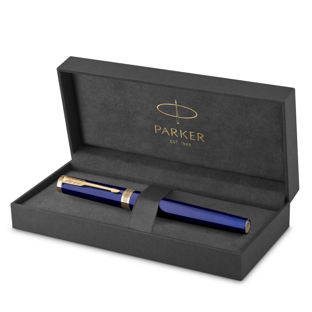 Pluma estilográfica Parker Ingenuity | Colección principal | Azul con detalles dorados | Tinta negra | Estuche de regalo