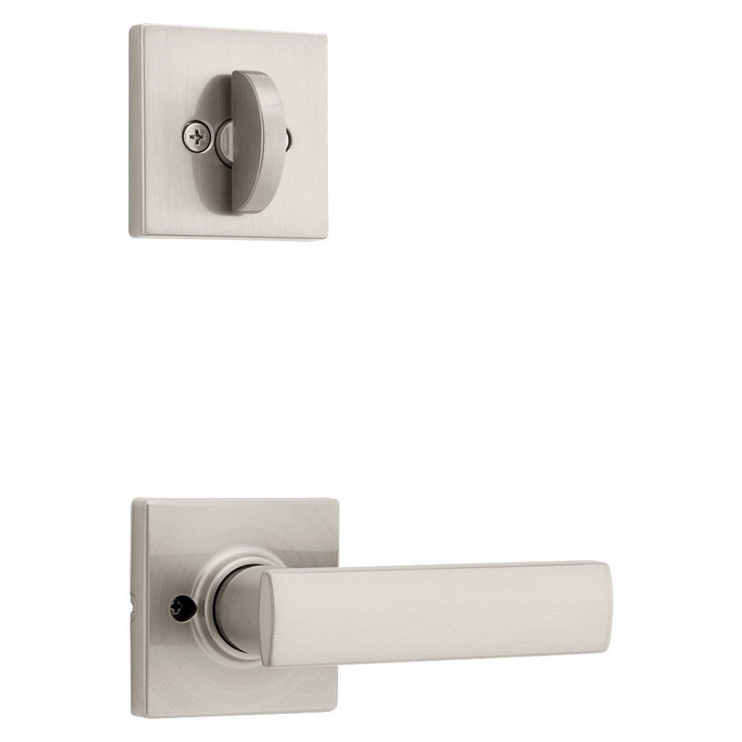 966 Single Cylinder Interior Pack w/ Square Rose Breton Lever Handlesets in Satin Nickel