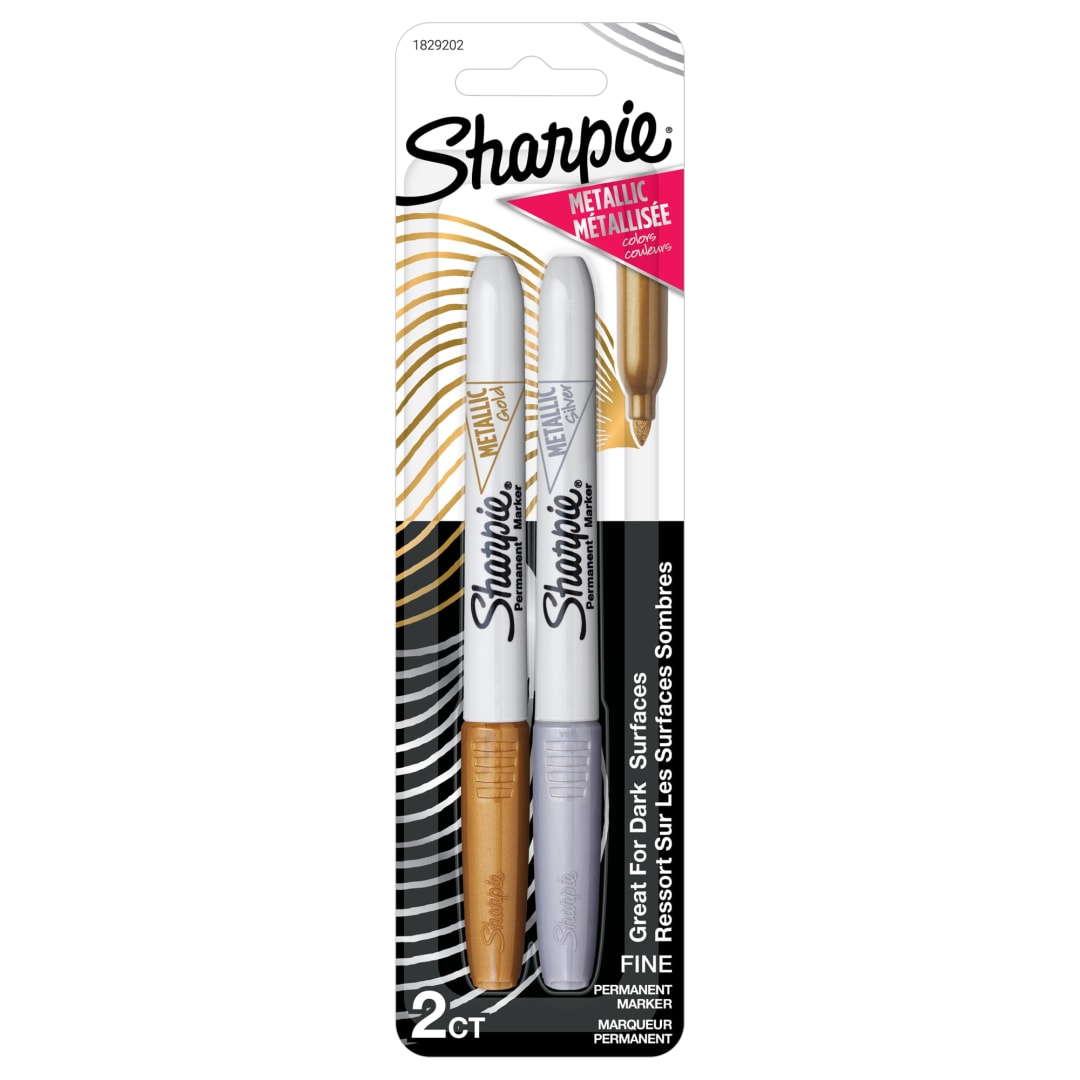 Sharpie® Metallic Permanent Markers, Fine Point, Assorted Metallic, 2 Count