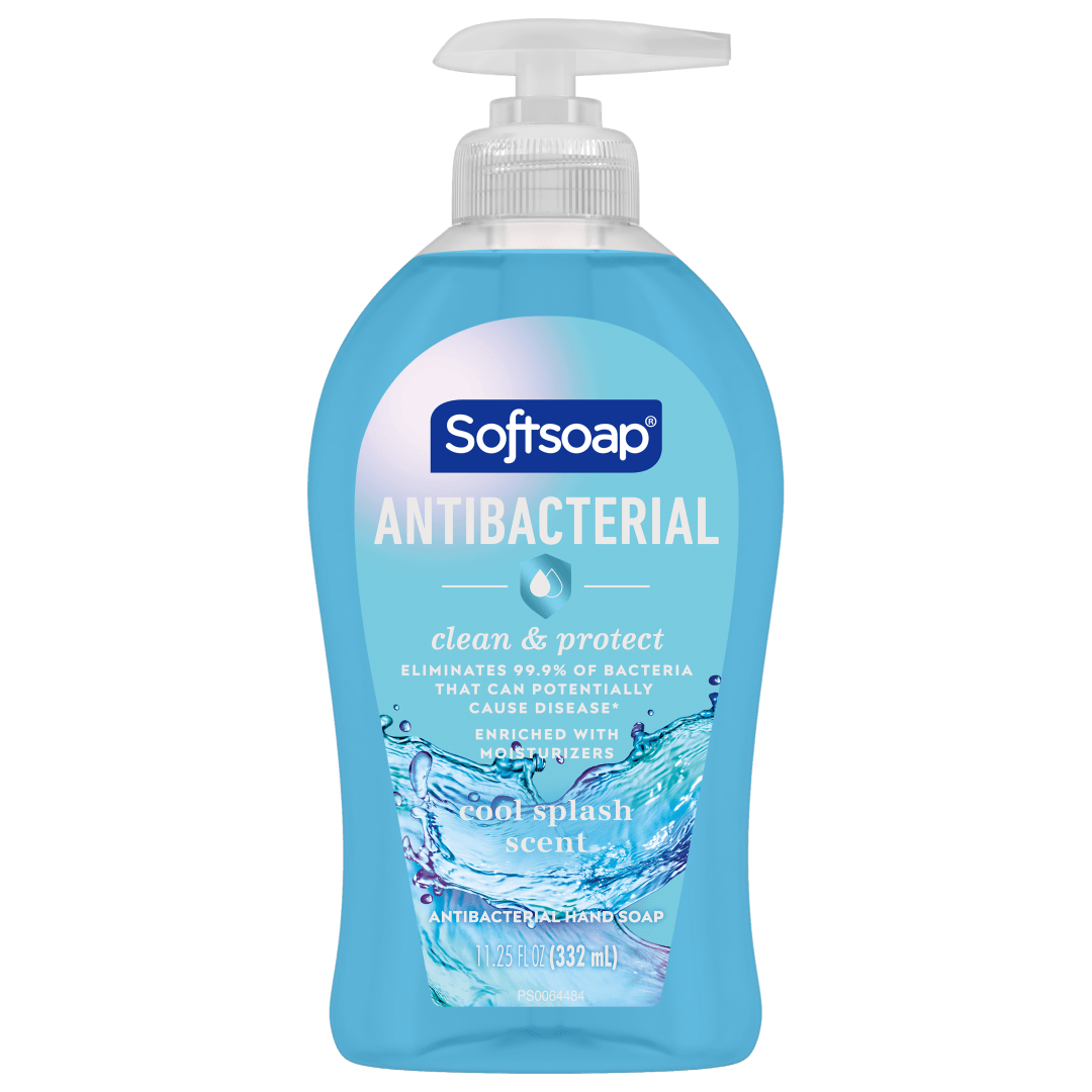 Softsoap Antibacterial Hand Soap, Eliminates 99% of Bacteria, Bathroom or Kitchen Hand Soap, Paraben Free, Cool Splash Scent, 11.25 fl oz