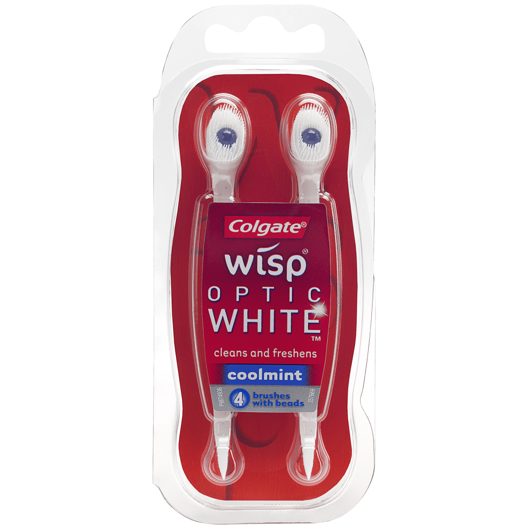 Colgate Optic White Wisp Disposable Mini Toothbrush, Cool Mint - 4 Count