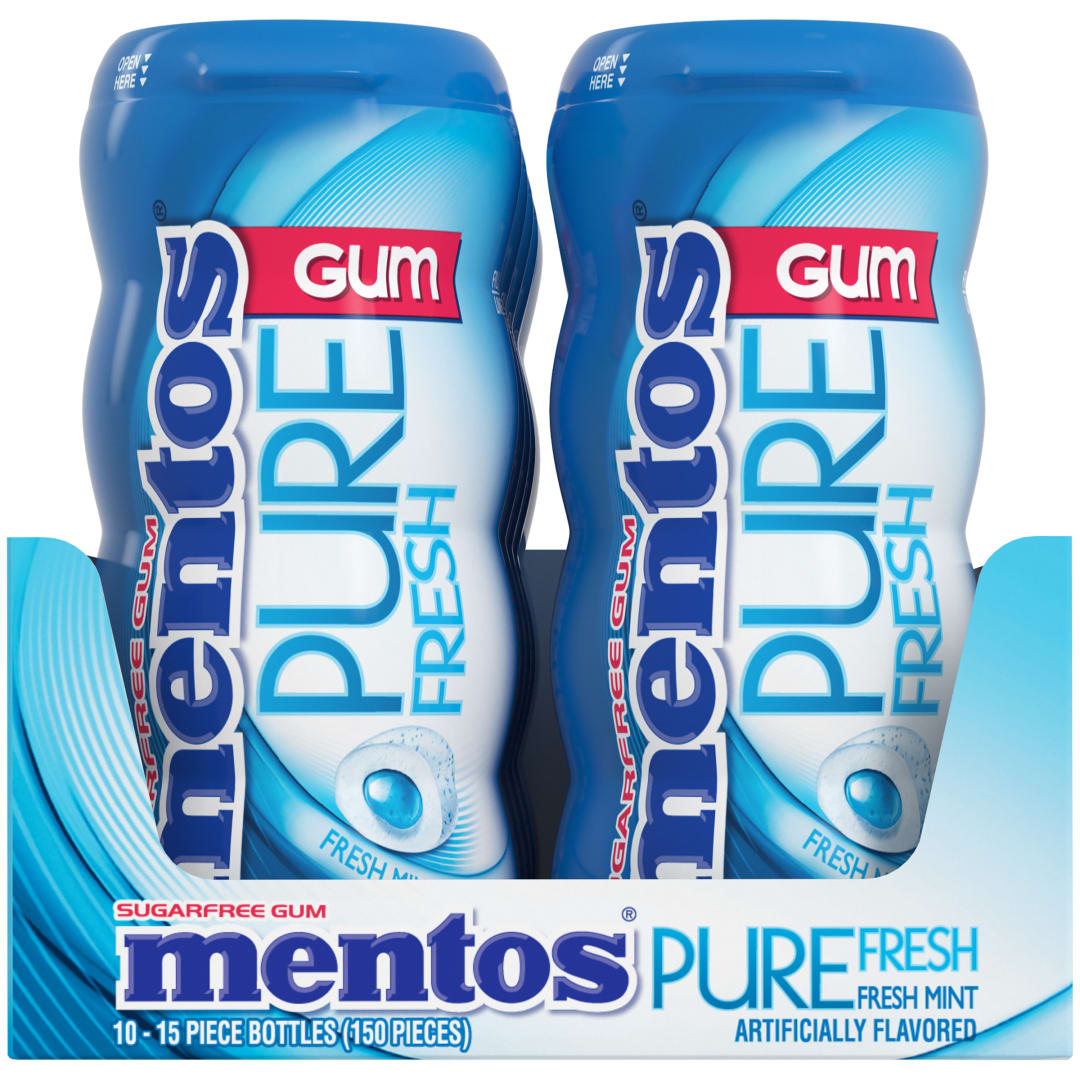 Mentos Gum Pure Fresh Sugar Free Chewing Gum Fresh Mint 15 pc Pocket Bottles - 15 Pack