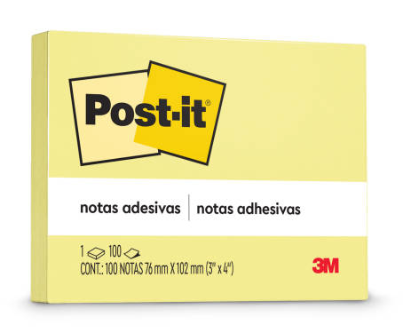 Bloco de Notas Adesivas Post-it®, Amarelo, 76 mm x 102 mm, 100 Folhas