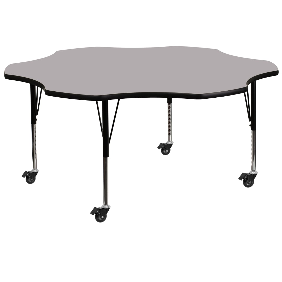 Wren Mobile 60'' Flower Grey Thermal Laminate Activity Table - Height Adjustable Short Legs