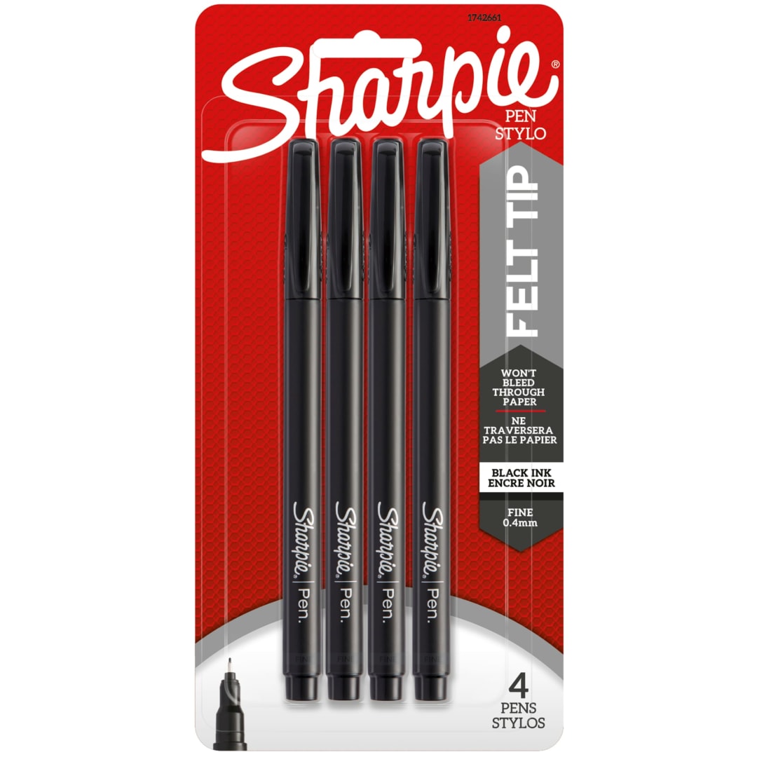 Sharpie® Pens, Felt Tip, Fine Point (0.4 mm), Black, 4 Count