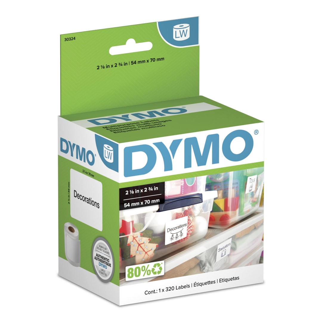 DYMO® Authentic LW Large Multi-Purpose Labels, DYMO® Labels for LabelWriter™ Label Printers, 2-1/8" x 2-3/4", 1 Roll of 320