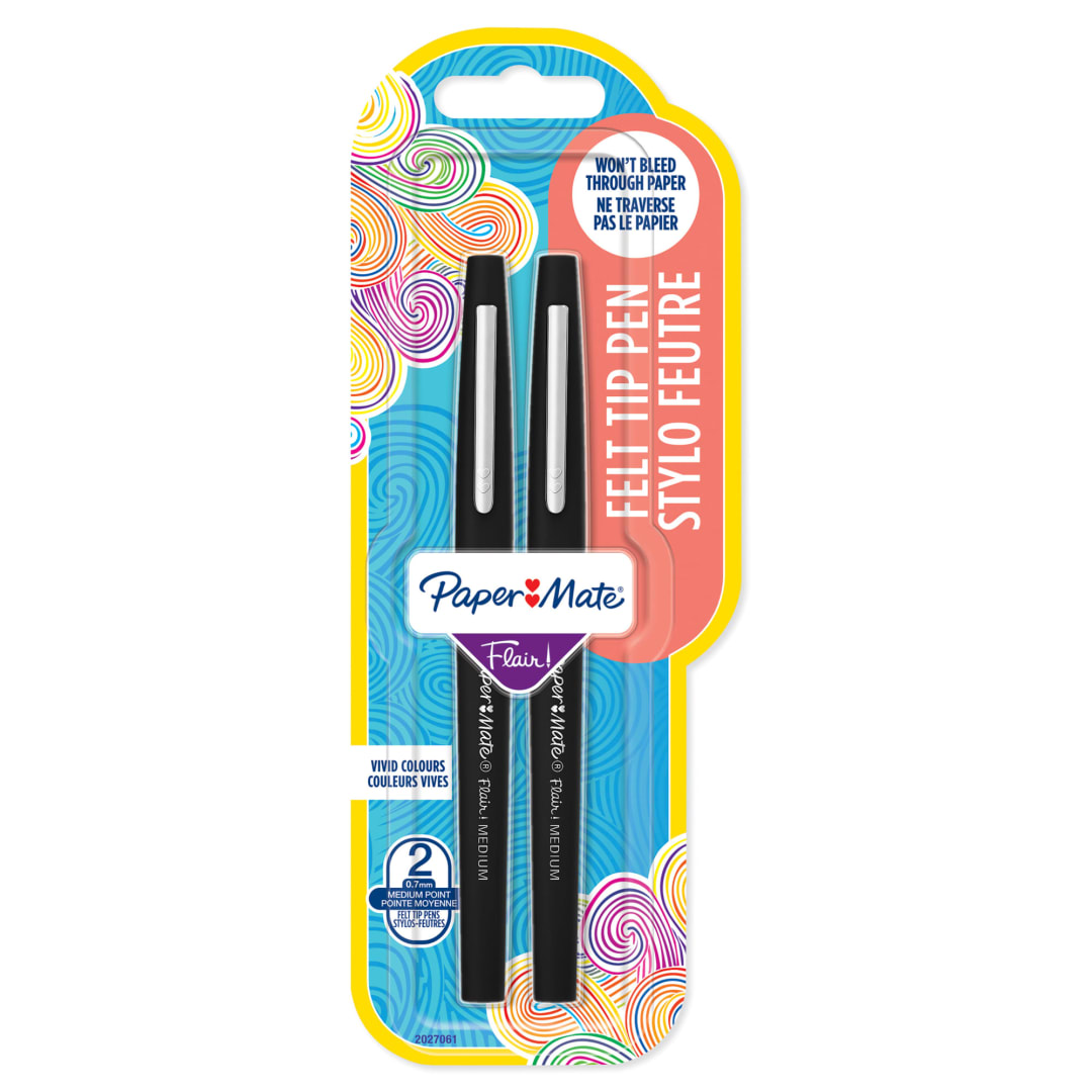 Paper Mate® Flair Felt Tip Pens | Medium Point (0.7mm) | Black | 2 Count