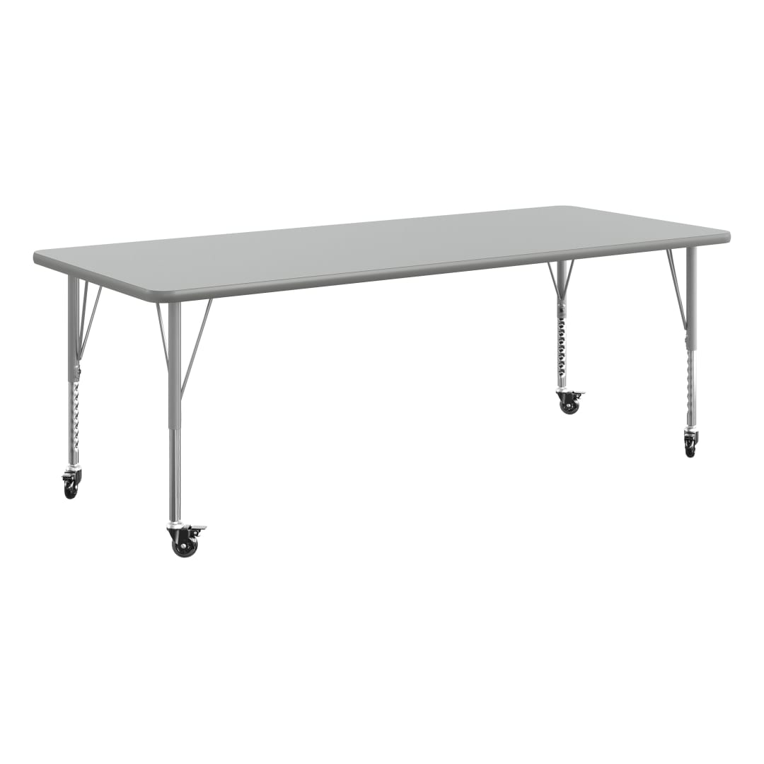 Wren 72" x 30" Adjustable Height Activity Table, Thermal Laminate Top, Short Legs with Locking Casters, Gray