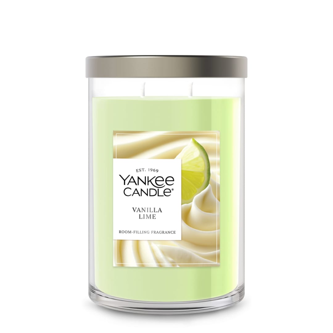Yankee Candle Large Tumbler Scented Candle with up to 80 Hour Burn Time, Premium Plant Wax Blend for Consistent Burn, 20 oz Tumbler Candle with Room Filling Fragrance, Vanilla Lime