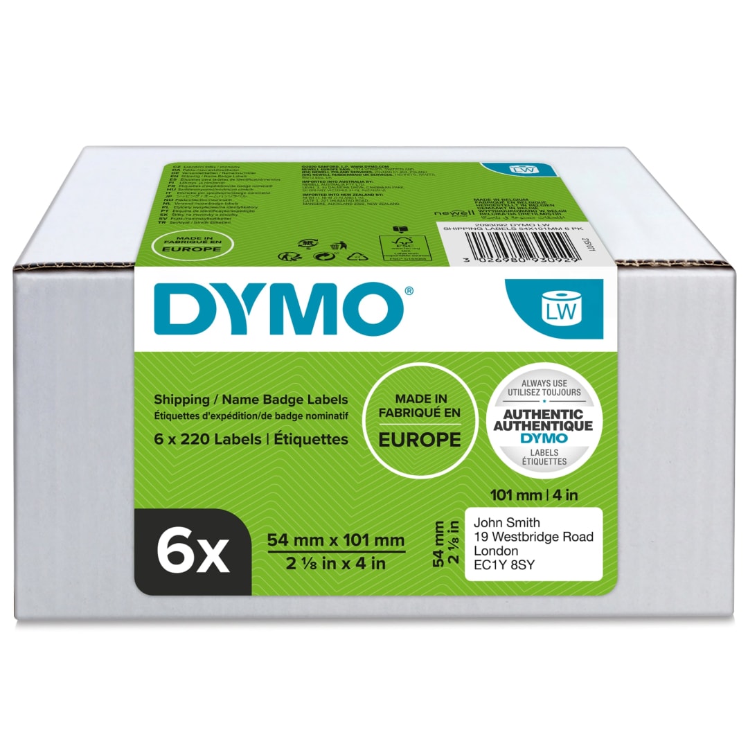 DYMO® Authentic LabelWriter™ Large Shipping Labels/Name Badges | 54mm x 101mm | 6 Rolls of 220 Easy-Peel Labels (1,320 Count) | Self-Adhesive | for LabelWriter™ Label Makers