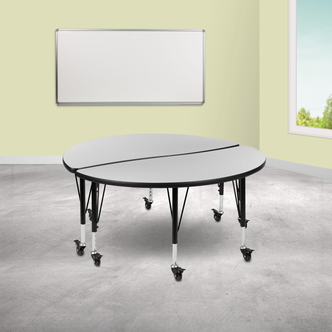 Emmy 2 Piece Mobile 47.5" Circle Wave Flexible Grey Thermal Laminate Kids Adjustable Activity Table Set