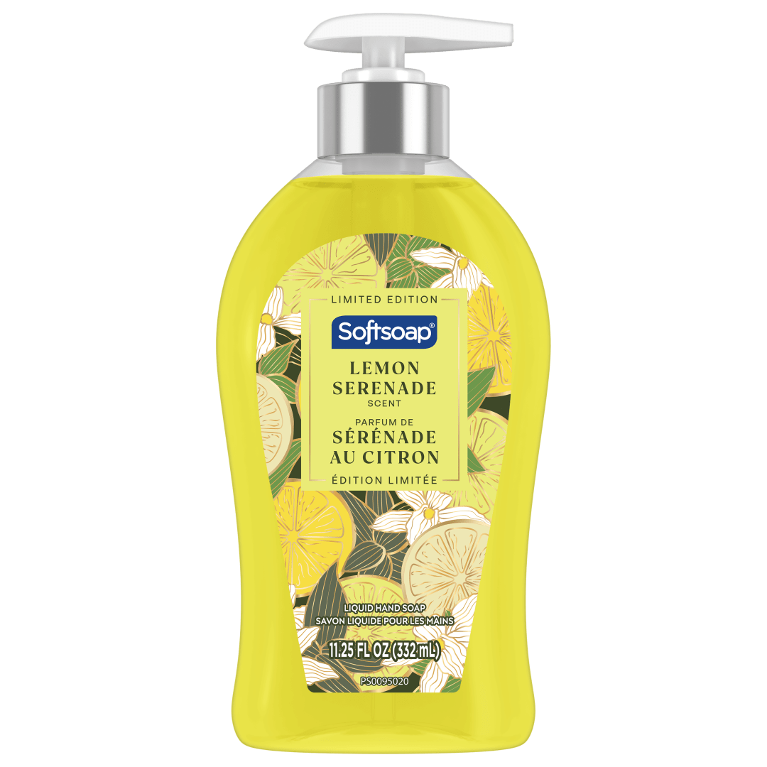 Savon liquide pour les mains Softsoap en édition limitée, savon de saison pour les mains, sans parabènes, pH équilibré, parfum Sérénade au citron, flacon-pompe de 332 ml