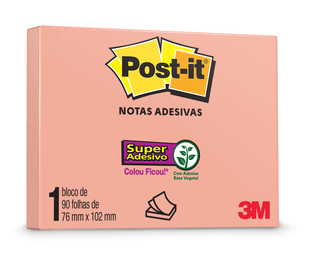 Bloco de Notas Adesivas Post-it®, Reciclado, Damasco, 76 mm x 102 mm, 90 Folhas