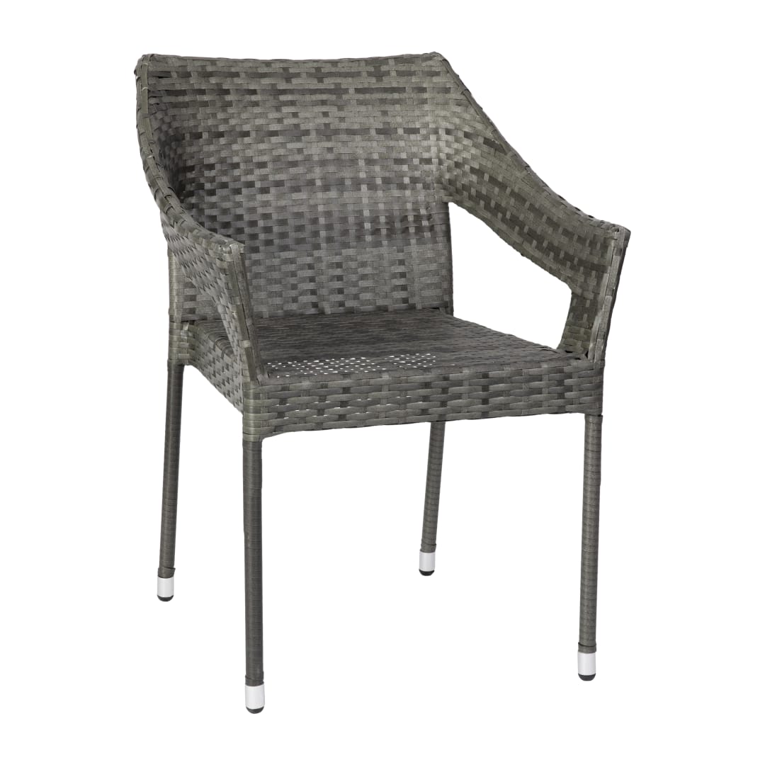 Ethan Commercial Grade Stacking Patio Chair, All Weather PE Rattan Wicker Patio Dining Chair in Gray
