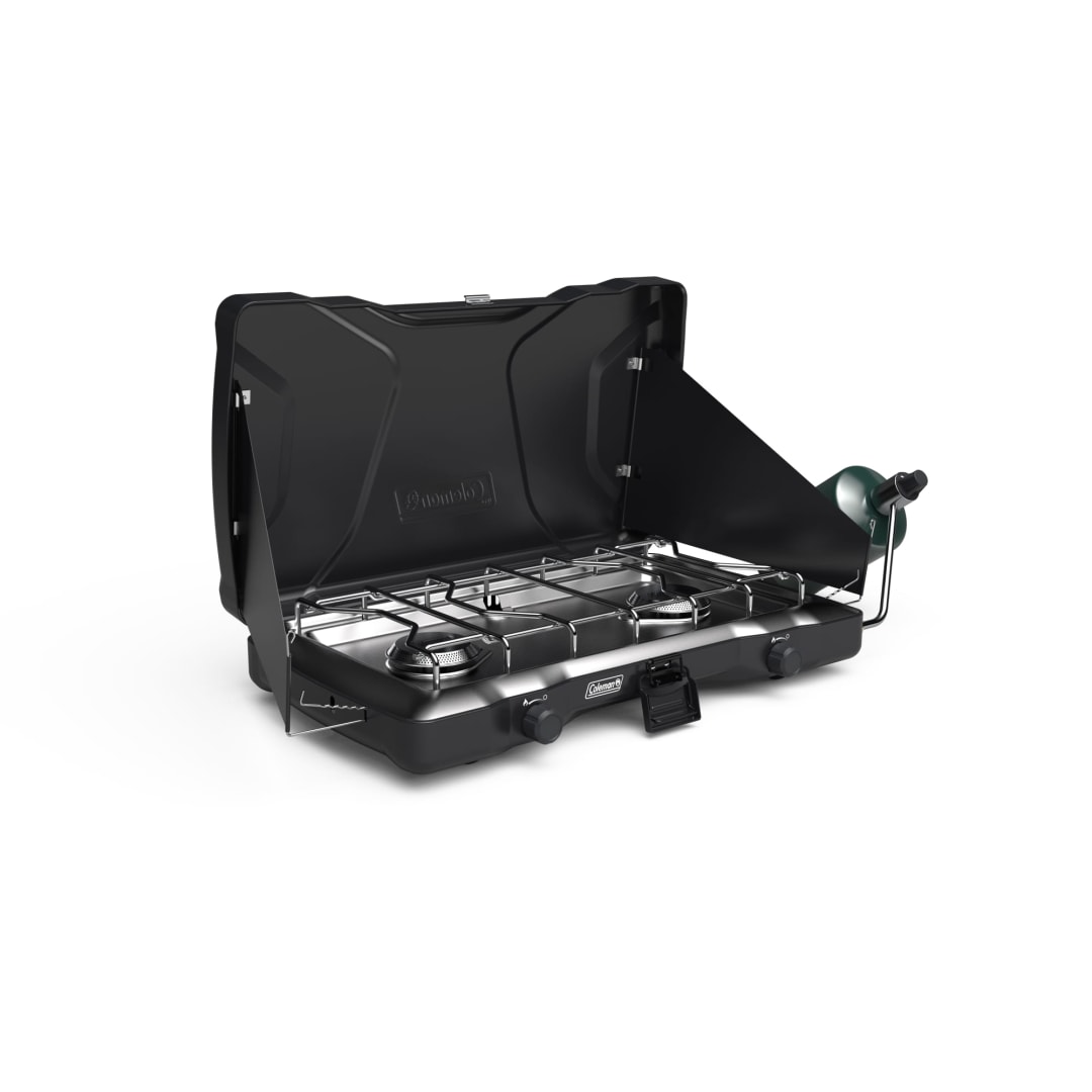 Coleman Triton 2-Burner Propane Stove, Portable Camping Cooktop with 2 Adjustable Burners & Wind Guards, 22,000 BTUs of Power for Camping, Tailgating, Grilling, BBQ, & More