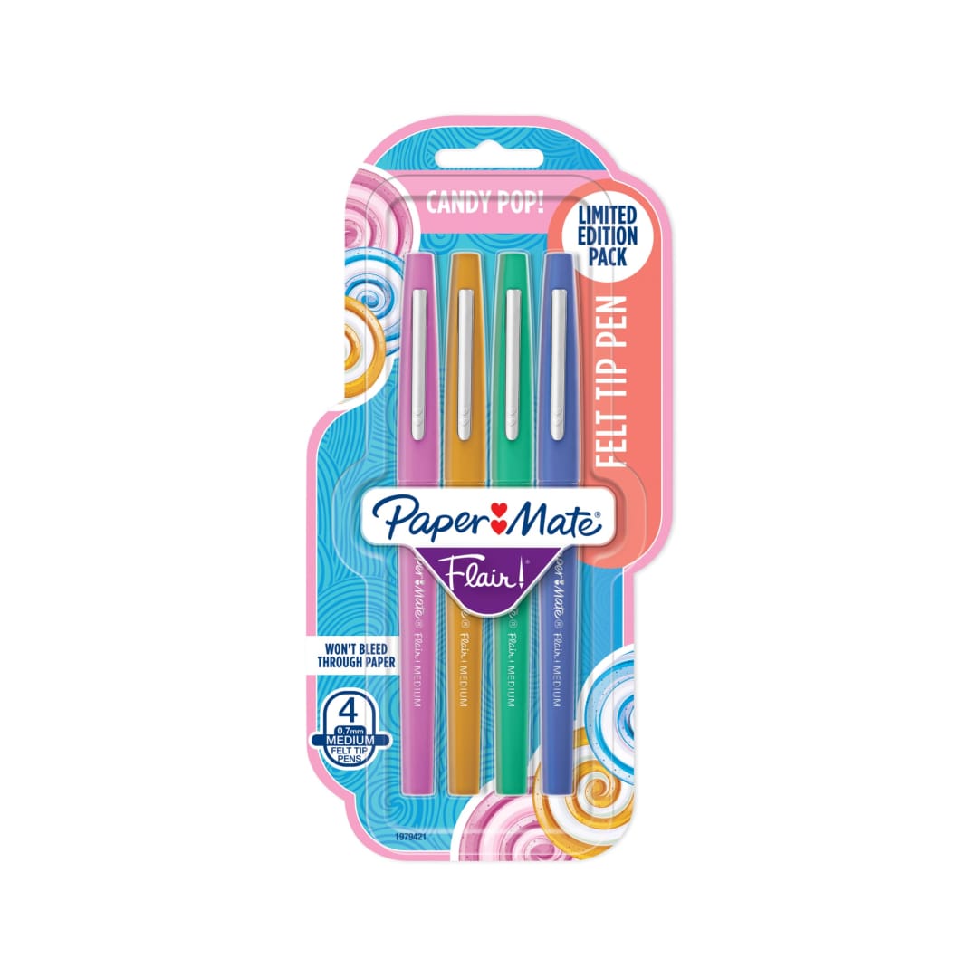 Paper Mate® Flair Felt Tip Pens, Medium Point (0.7mm), Limited Edition Candy Pop Pack, 4 Count