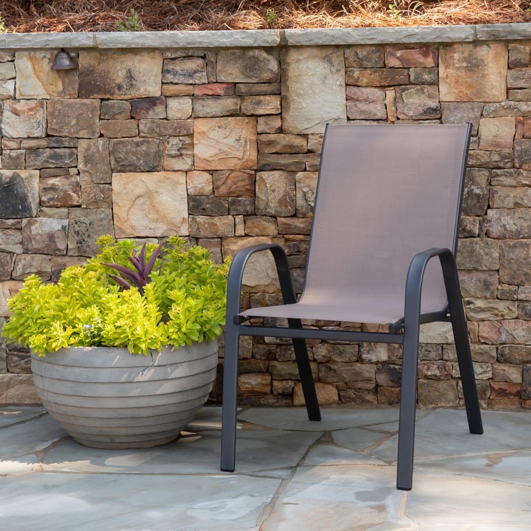 Brazos Series Brown Outdoor Stack Chair with Flex Comfort Material and Metal Frame