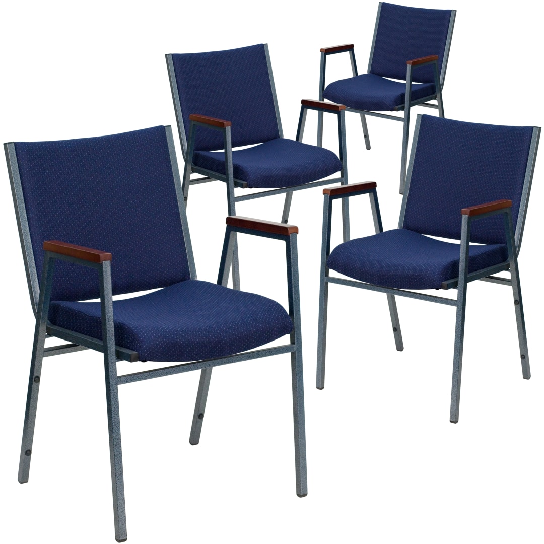 4 Pack HERCULES Series Heavy Duty Navy Blue Dot Fabric Stack Chair with Arms