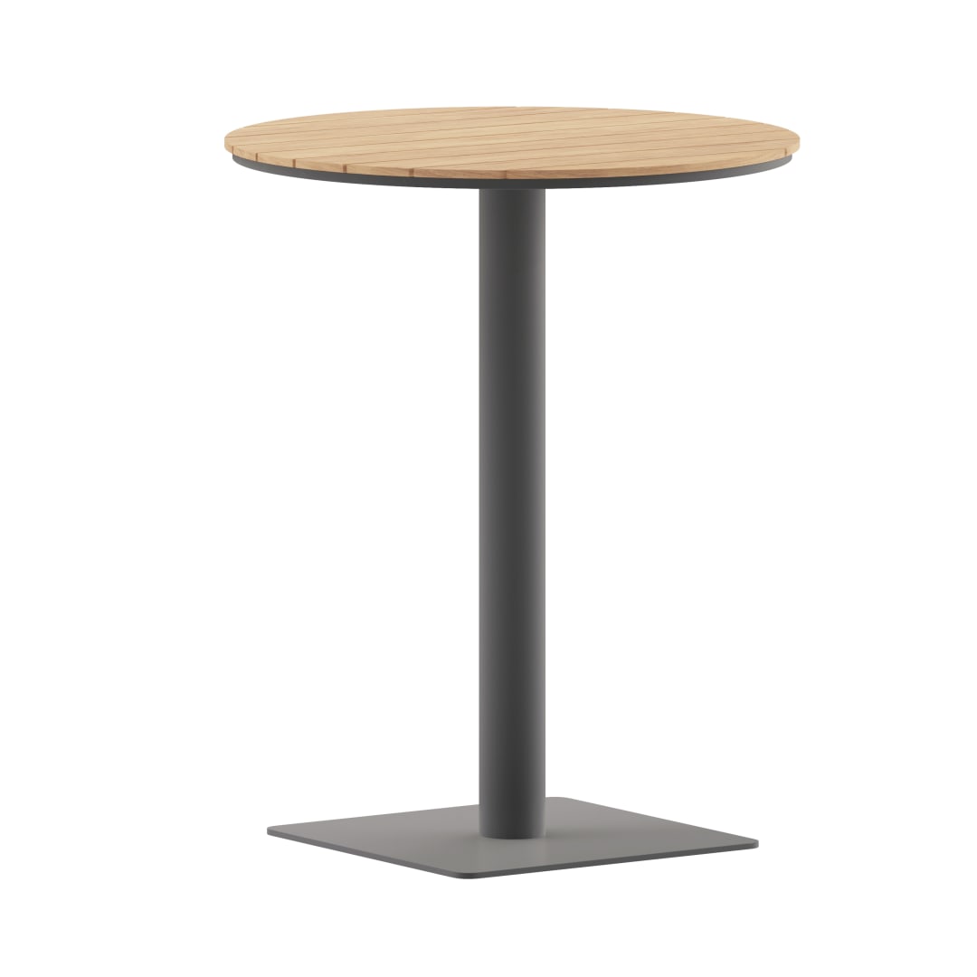 Finch Commercial Grade Round 24" Table with Faux Teak Poly Slats and Steel Frame, Natural/Gray