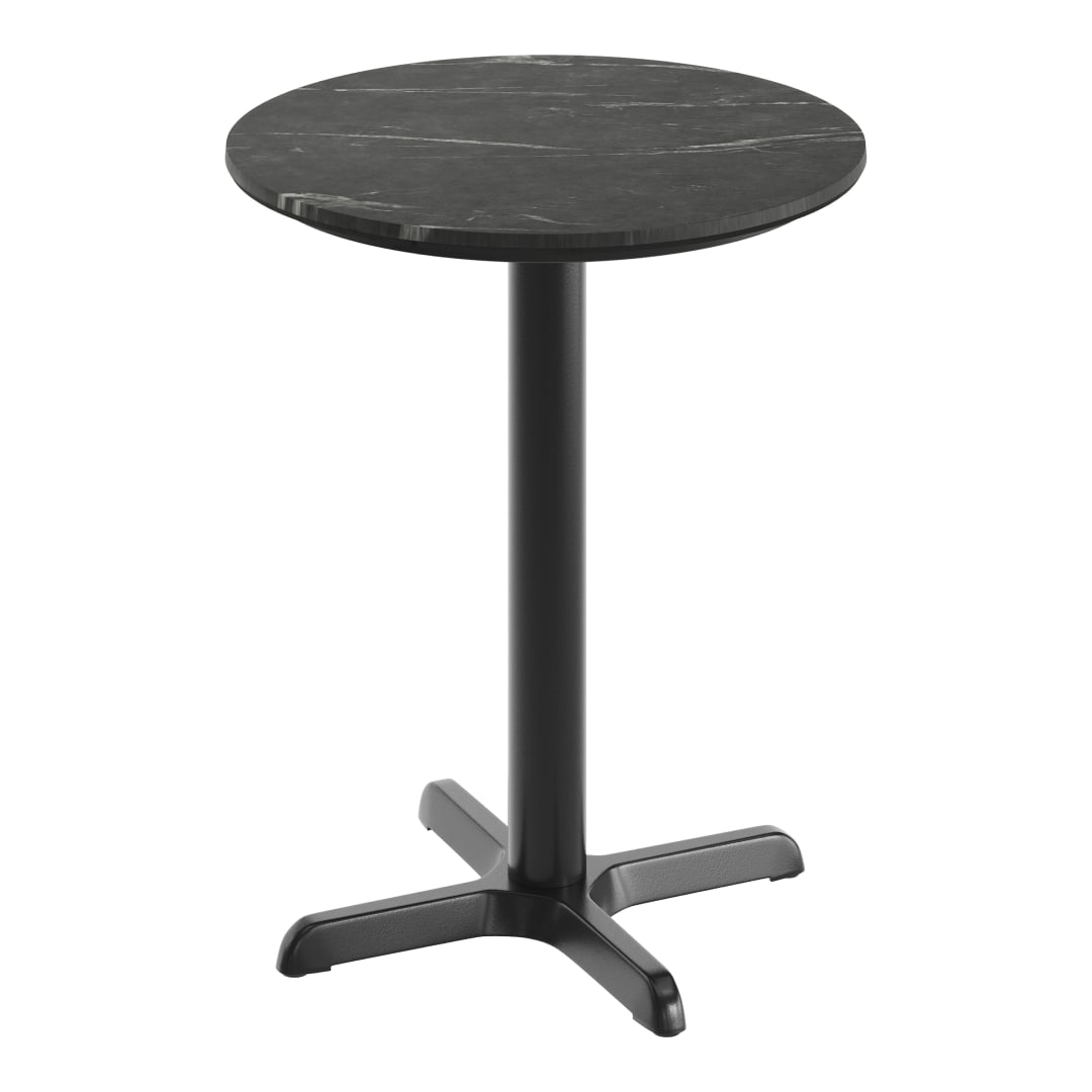 TopGuard 24" Round Tabletop with Seamless Surface Technology in Black Faux Marble with 22" x 22" Black Table Height X-Base