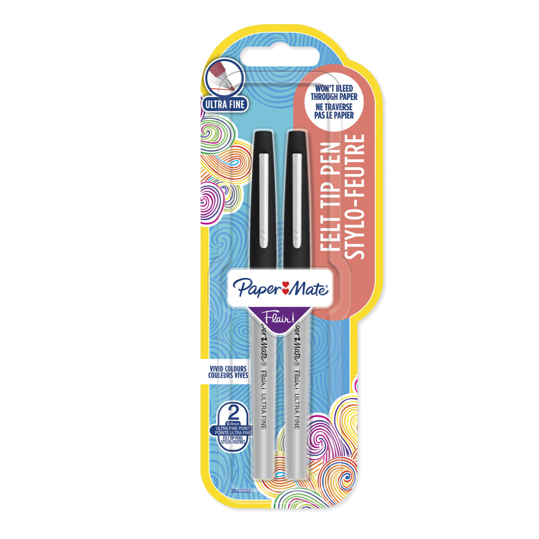 Paper Mate Flair rotuladores | punta ultrafina (0,4 mm) | negro | paquete de 2