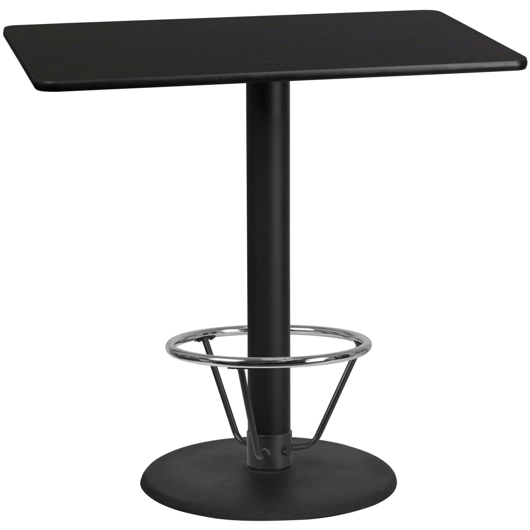 Stiles 30'' x 48'' Rectangular Black Laminate Table Top with 24'' Round Bar Height Table Base and Foot Ring