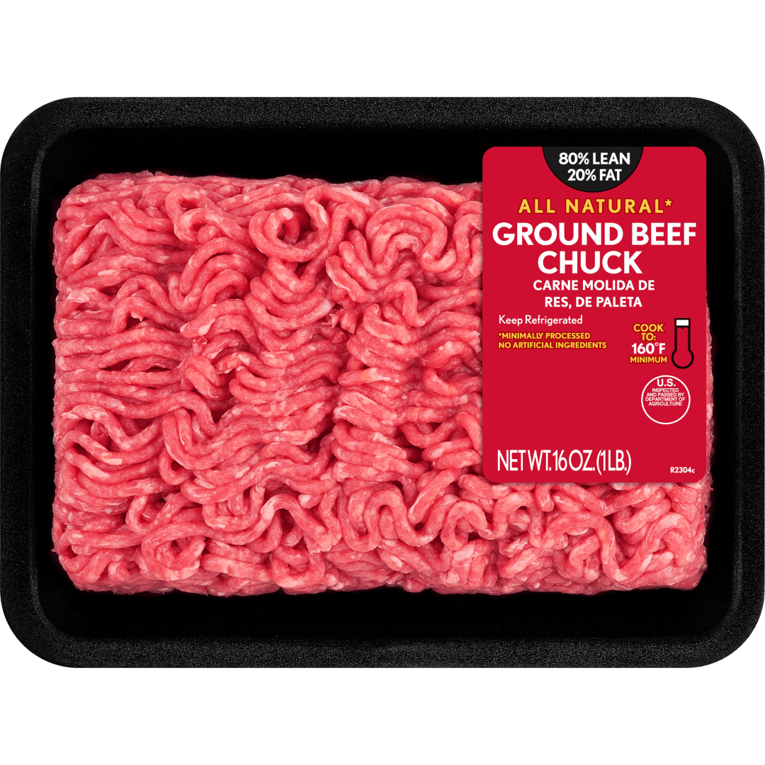 All Natural* 80% Lean/20% Fat Ground Beef Chuck Tray, 1 lb