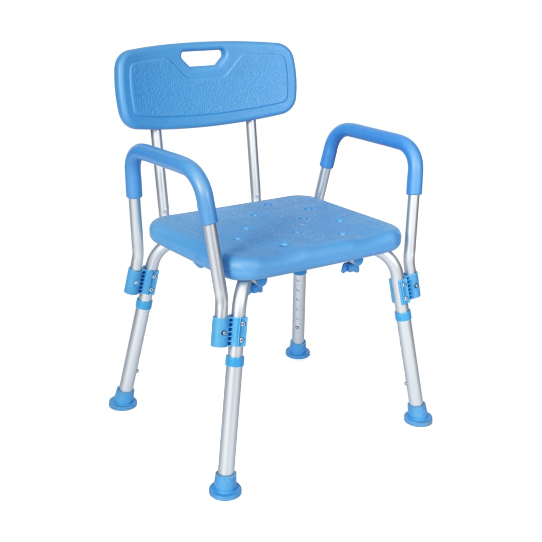 HERCULES Adjustable Bath &amp; Shower Chair with Height-Adjust Frame, Depth-Adjust Back, and 300 lbs. Static Weight Capacity in Blue