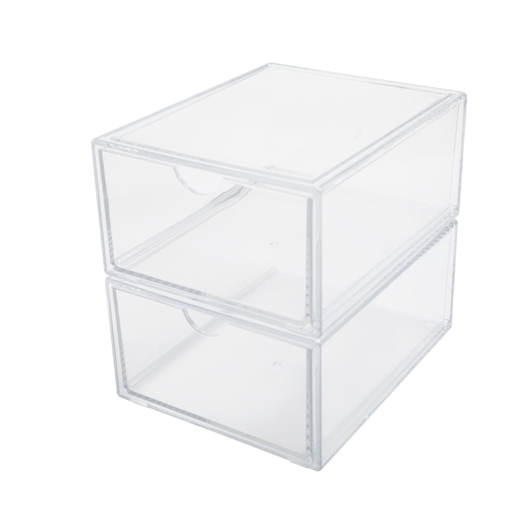 Brody 2 Pack Plastic Stackable Office Desktop Organizer Boxes with Drawer, 6" x 7.5"