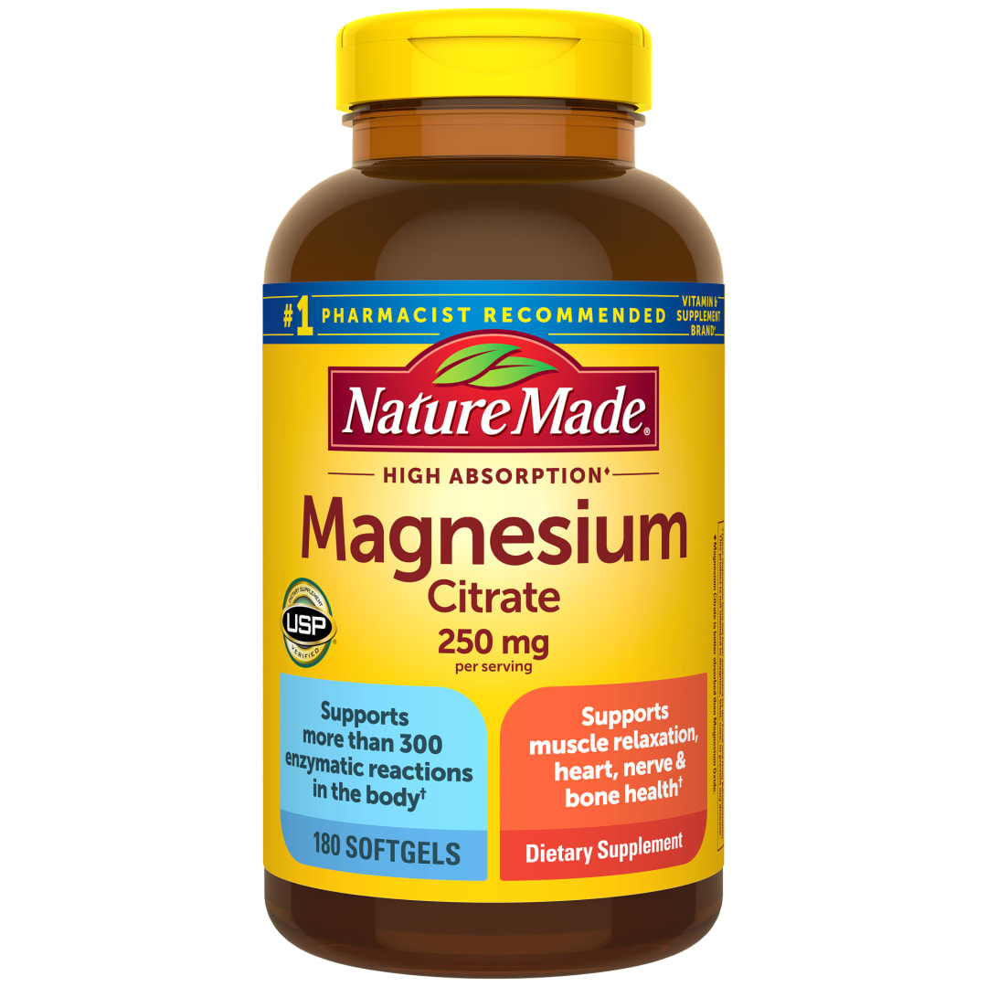 Nature Made Magnesium Citrate 250 mg per serving, Magnesium Supplement for Muscle, Nerve, Bone and Heart Support, 180 Softgels, 90 Day Supply