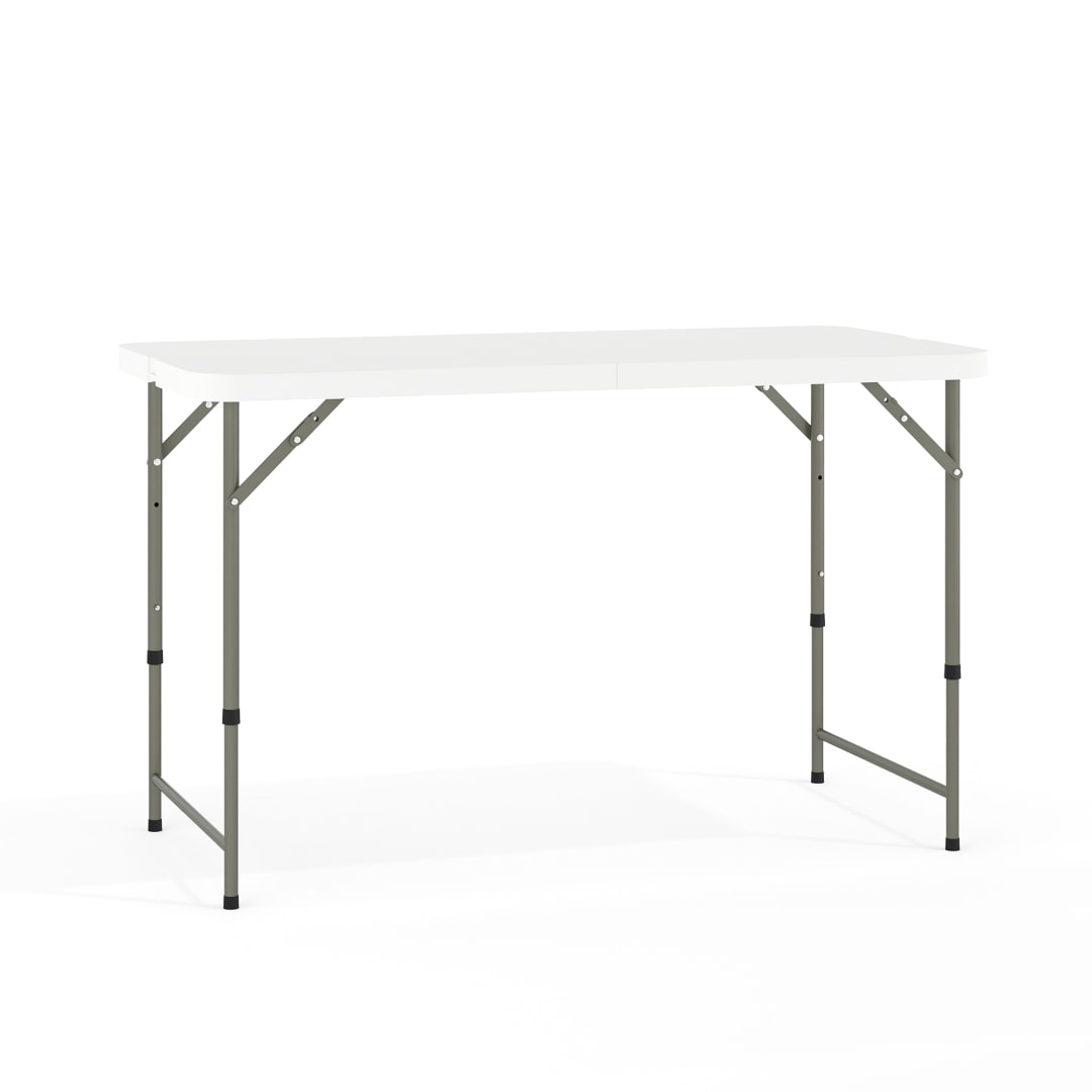 Elon 4-Foot Height Adjustable Bi-Fold Granite White Plastic Folding Table