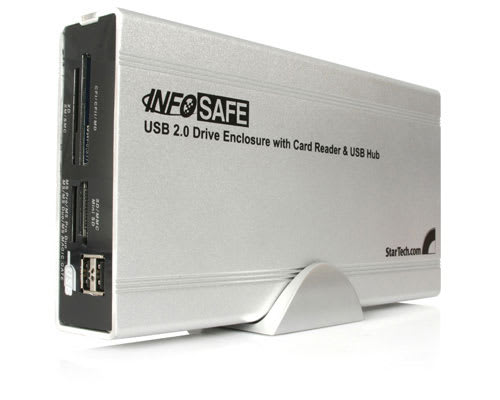 InfoSafe 3.5" USB 2.0 Drive Encl w/Card Reader &amp; USB Hub