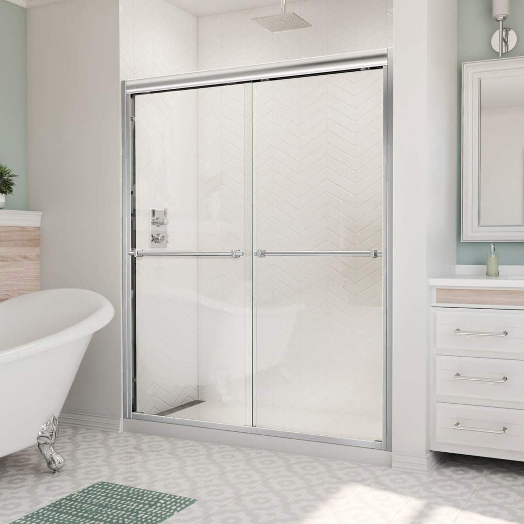 DreamLine Duet Plus 50 - 54 inch W x 72 inch H Semi-Frameless Bypass Shower Door in Chrome
