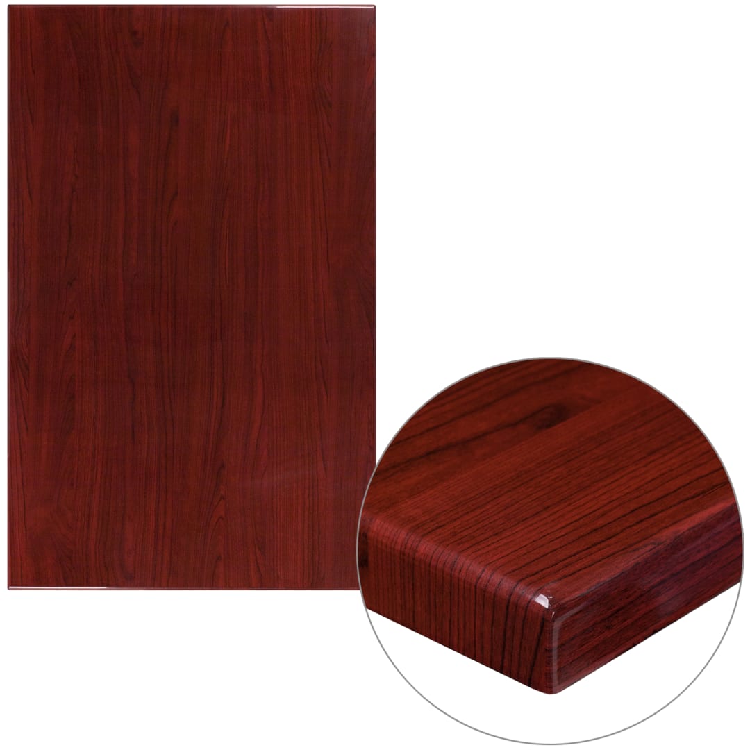 Glenbrook 30" x 48" Rectangular High-Gloss Mahogany Resin Table Top with 2" Thick Edge